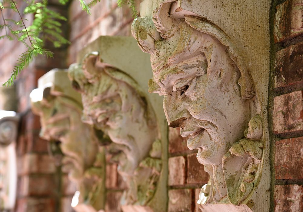 Carved faces at Rockefeller Park Greenhouse and Botanical Garden in Cleveland